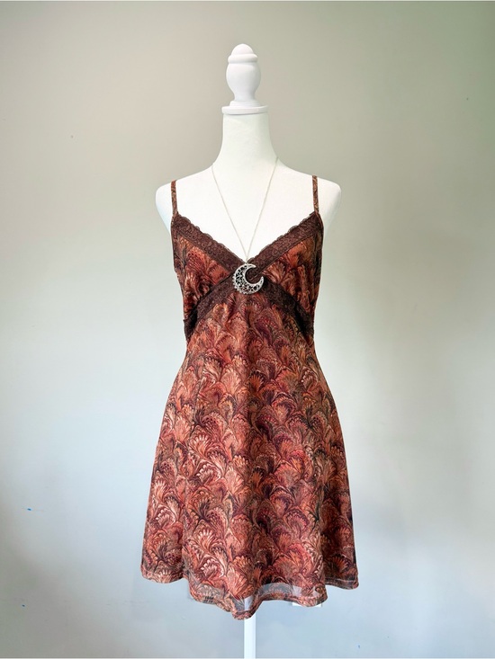 Urban Outfitters Dresses & Skirts - Urban Outfitters Orange Brown Lace Mesh Abstract Swirl Mini Dress